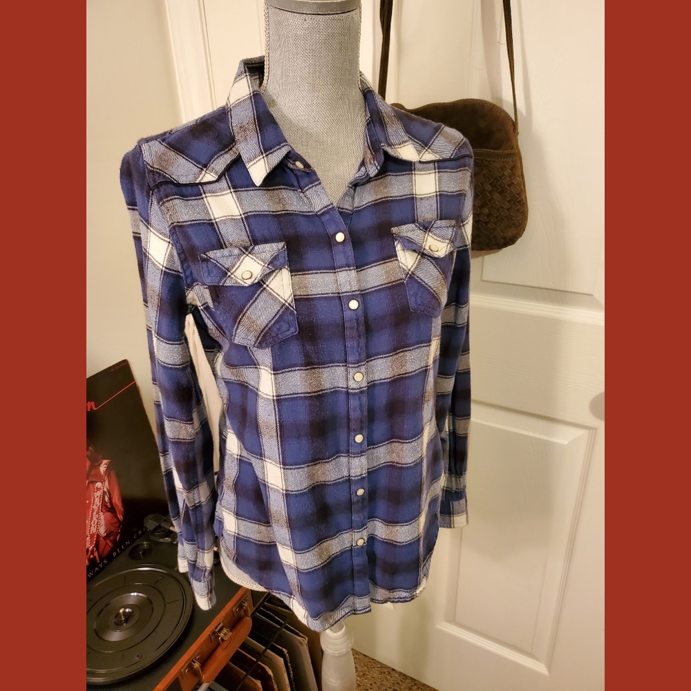 Mossimo Blue Plaid Flannel Shirt